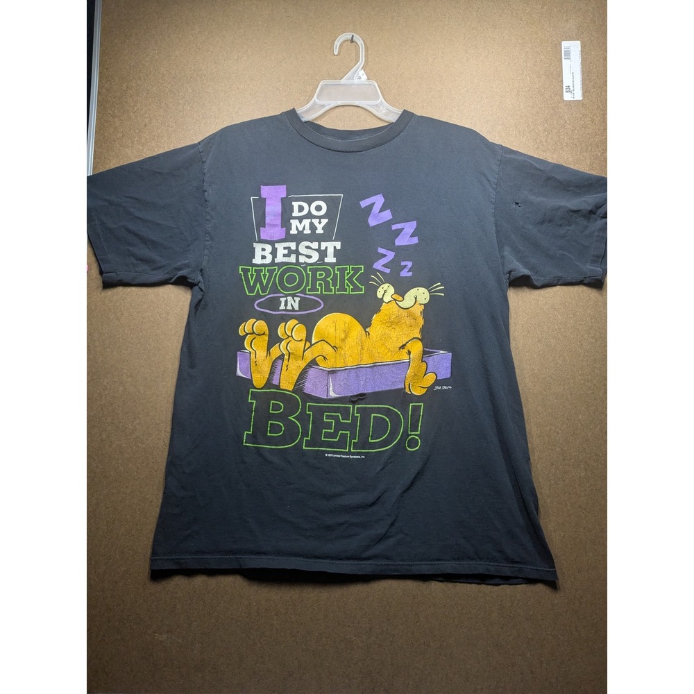 Vintage Distressed Garfield T-Shirt Sun Sportswear Black Large 1979